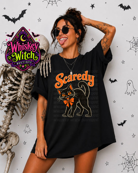 Scaredy Cat Halloween Shirt | Retro Black Cat Tee or Sweatshirt | Vintage Halloween Graphic Shirt
