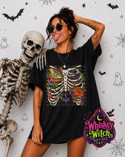 Witchy Ribcage Luna Moth Shirt – Gothic Floral Skeleton Tee, Crewneck Sweatshirt or Hoodie