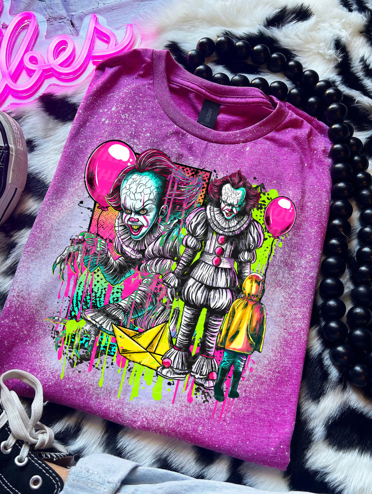 Retro Horror Vintage Handmade Bleached T shirt