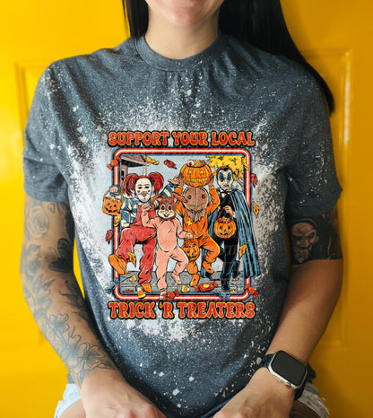 Retro Halloween Trick or Treaters bleached  tshirt (unisex)