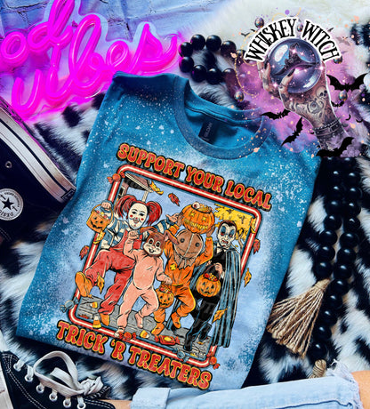 Retro Halloween Trick or Treaters bleached  tshirt (unisex)
