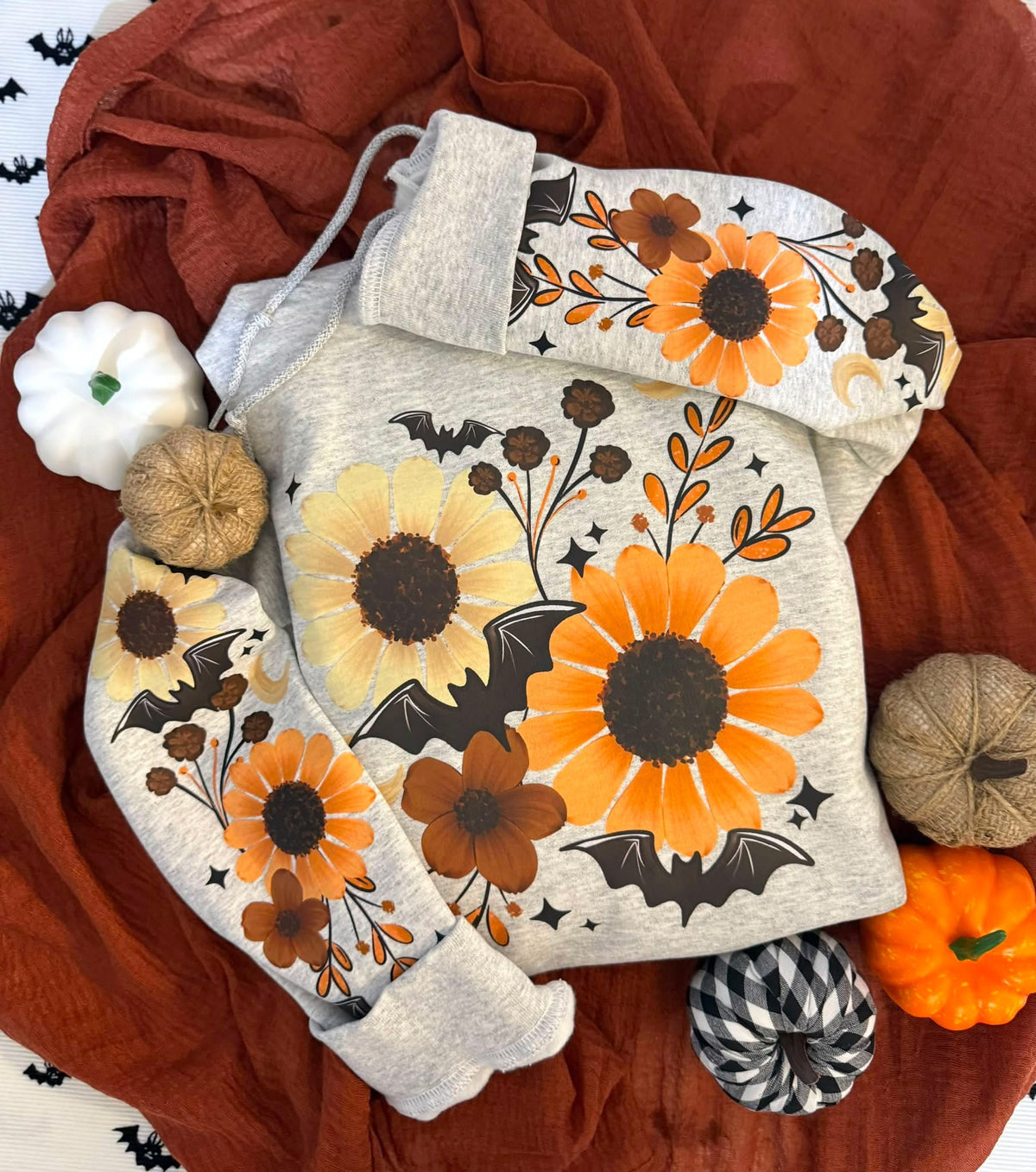 Spooky Floral Bat Sweatshirt or Hoodie | Halloween Fall Flowers Crewneck