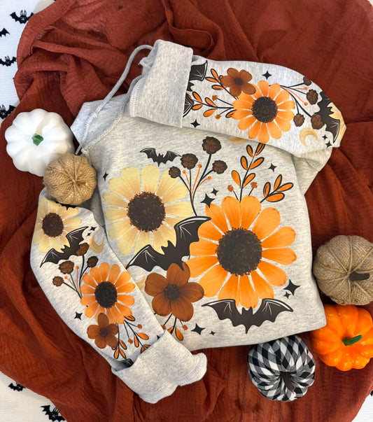Spooky Floral Bat Sweatshirt or Hoodie | Halloween Fall Flowers Crewneck