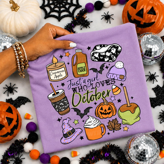Just a Girl Who Loves October T-Shirt: Cozy Fall Vibes