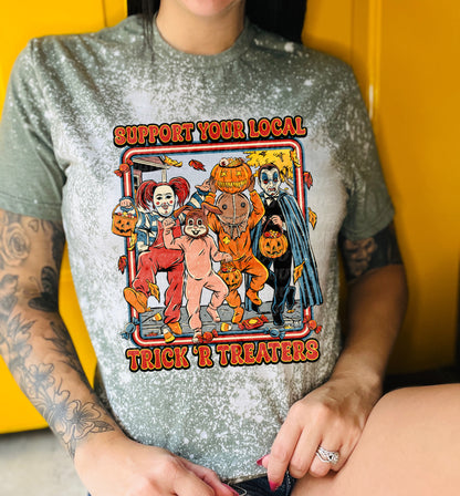 Retro Halloween Trick or Treaters bleached  tshirt (unisex)