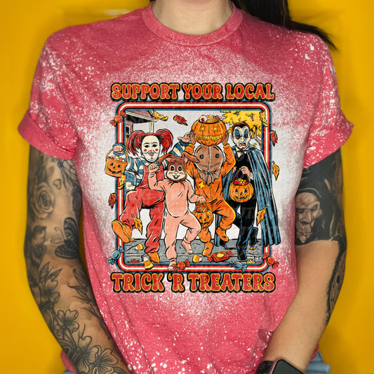 Retro Halloween Trick or Treaters bleached  tshirt (unisex)