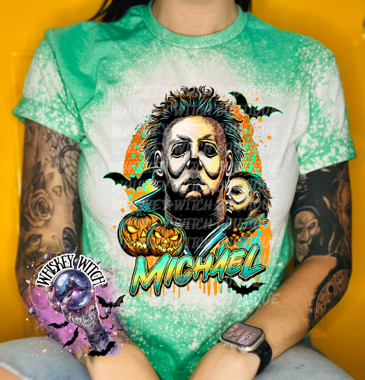 Vintage Retro Halloween Handmade Bleached Tee
