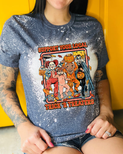 Retro Halloween Trick or Treaters bleached  tshirt (unisex)