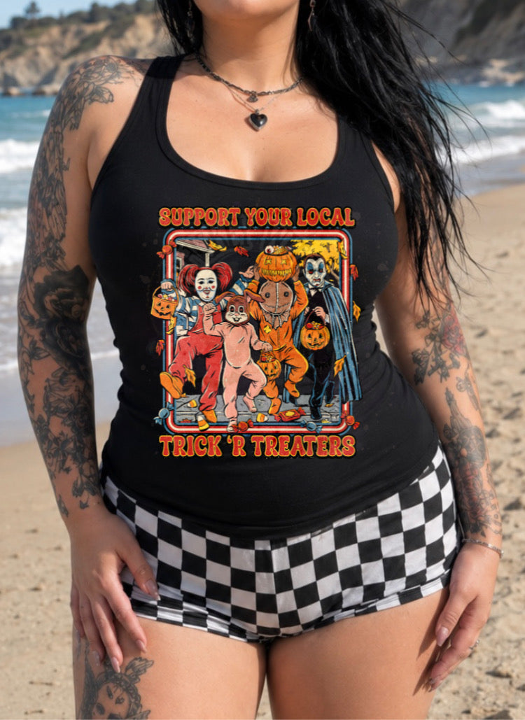 Retro Halloween Trick or Treaters womens tank top