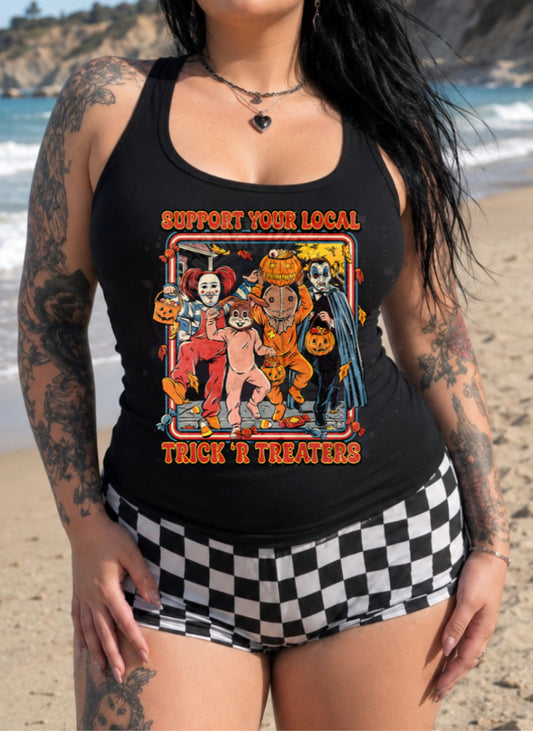 Retro Halloween Trick or Treaters womens tank top