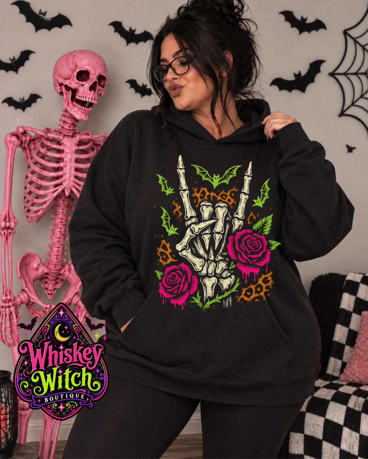 Skeleton Rock Hand Shirt, Neon Goth Graphic Tee, Witchy Alternative Clothing