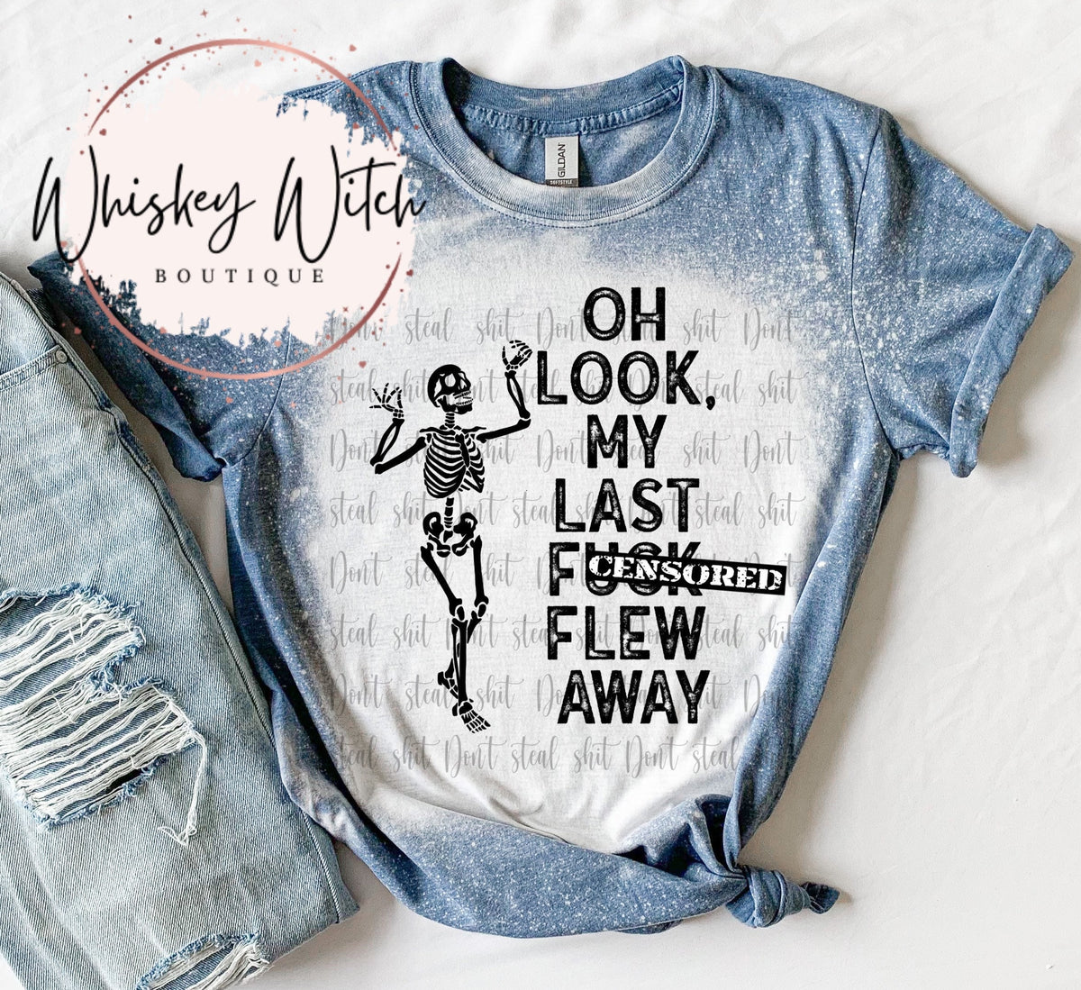 Bleached shirt Oh Look My Last F*ck | vintage | retro | distressed | custom | funny | unisex | sarcastic | skeleton | dead inside
