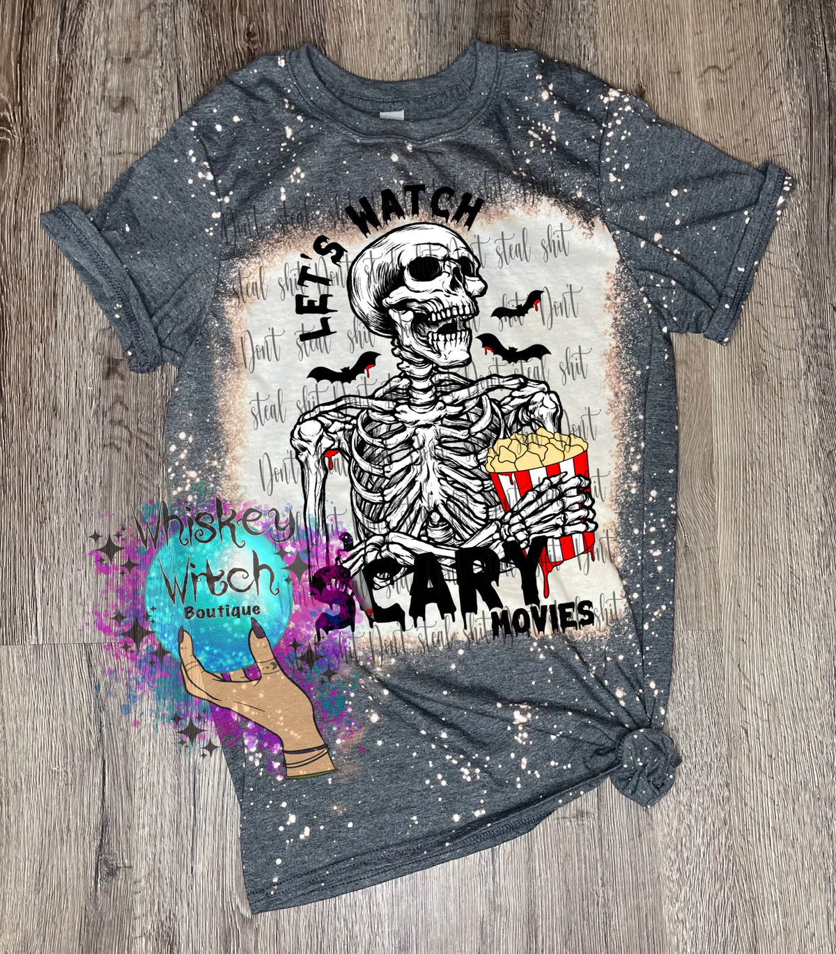 Let’s Watch Scary Movies Bleached t shirt | vintage | funny | retro | witchy | custom | soft tee | spooky tee | skeleton tee
