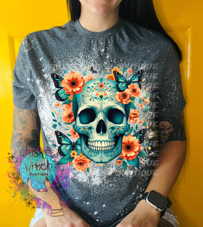 Turquoise Skull Gothic T Shirt