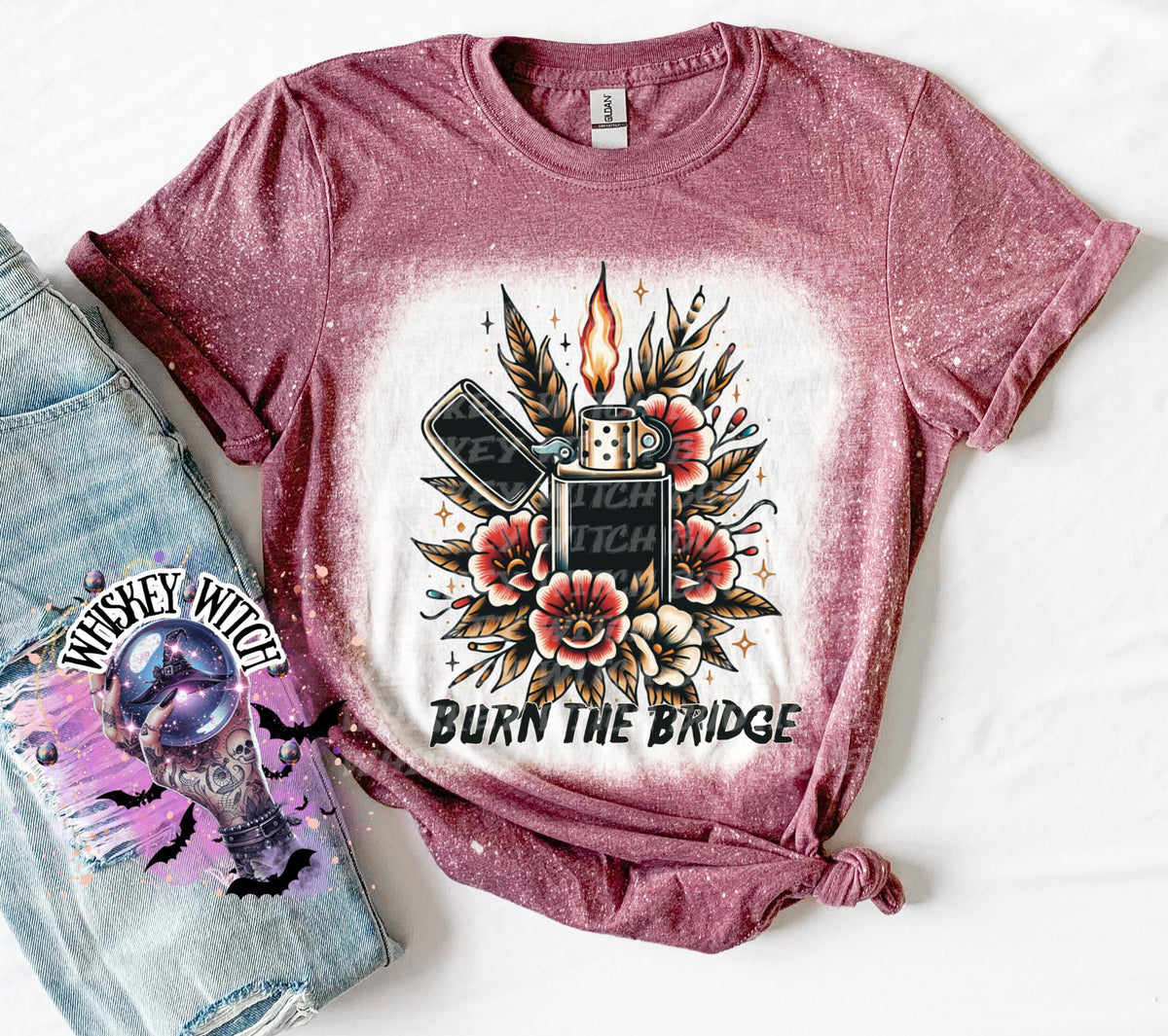Burn the bridge Bleached Tee | retro | best seller | bleached tshirt | custom | gift | vintage | best seller | motivational | soft tee