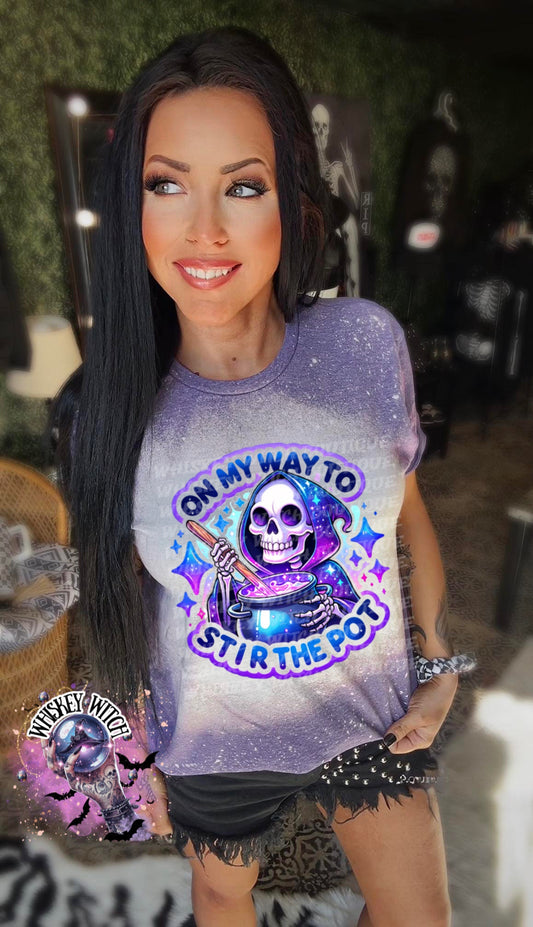 Stir the Pot Grim Reaper | vintage | retro | bleached | spooky | funny shirt | Halloween | gift | sarcastic | snarky | goth | soft tee