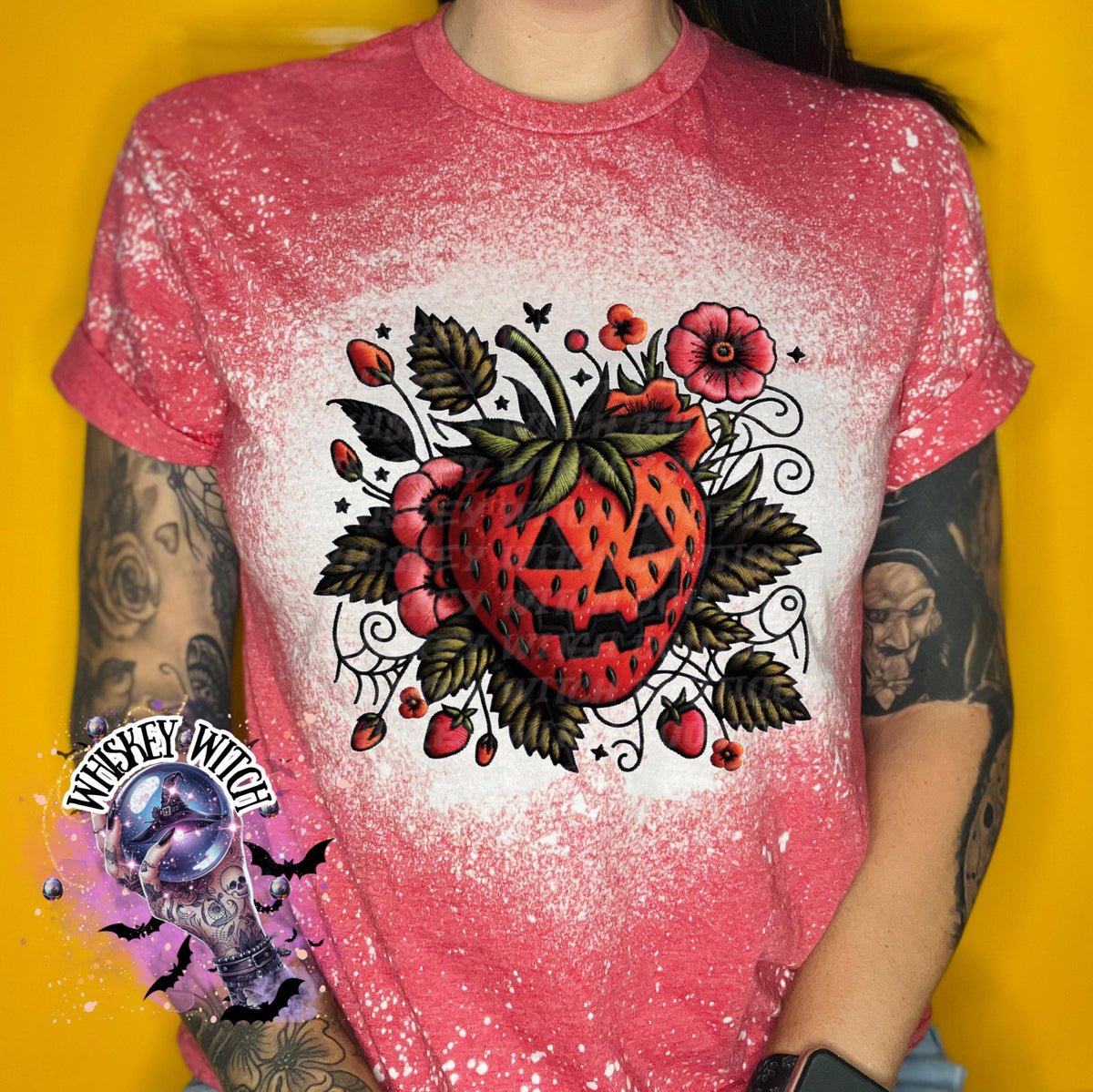 Spooky Strawberry Faux Embroidery | vintage | retro | distressed | custom | funny shirt | Halloween | snarky | goth | fall | T shirt