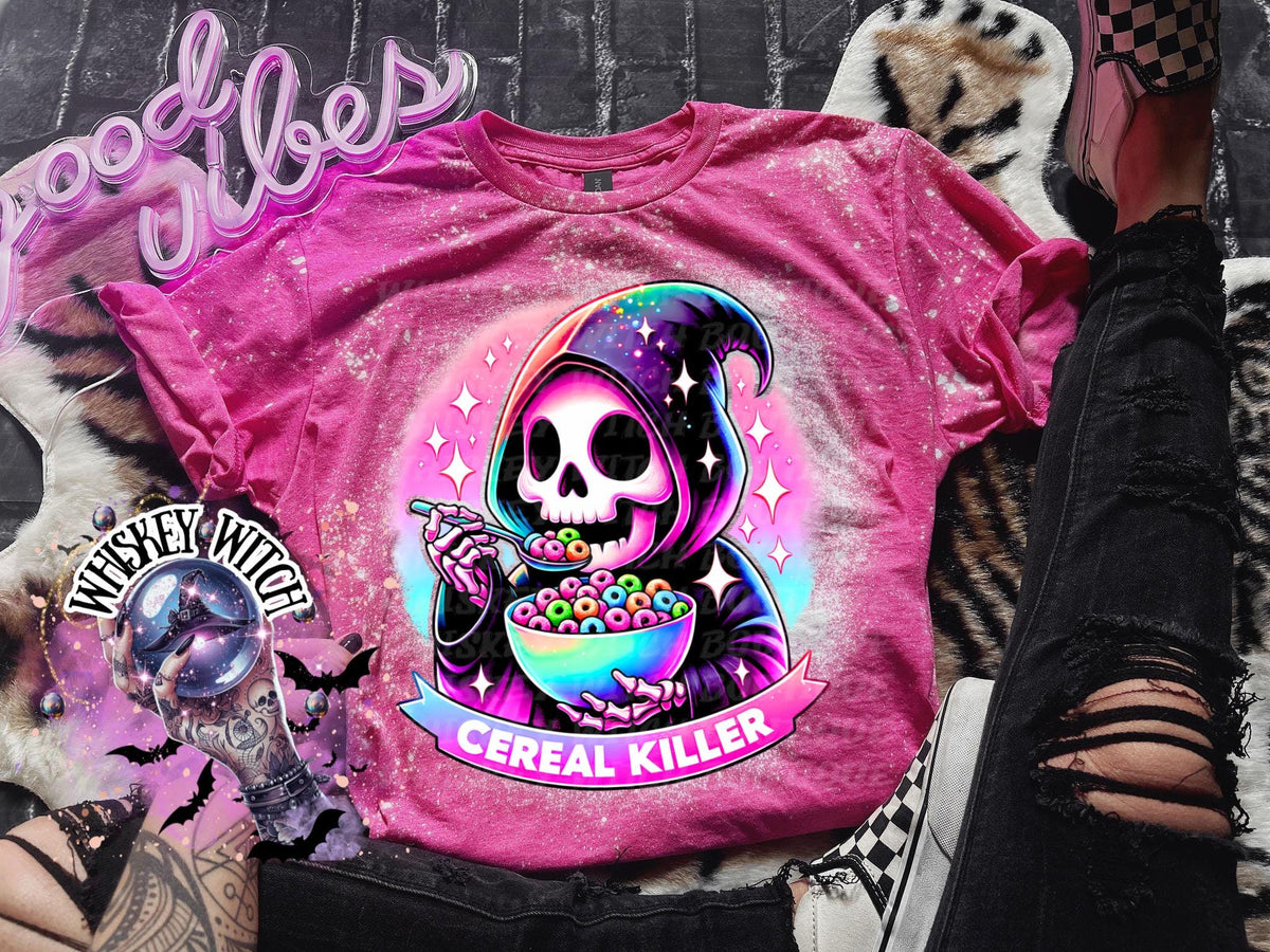 Bleached tshirt Cereal Killer reaper spooky | vintage | retro | custom | funny shirt | Halloween | gift  | snarky | goth | custom | soft tee