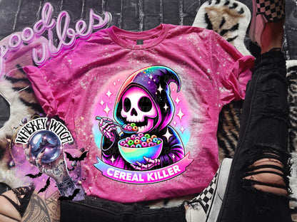 Bleached tshirt Cereal Killer reaper spooky | vintage | retro | custom | funny shirt | Halloween | gift  | snarky | goth | custom | soft tee