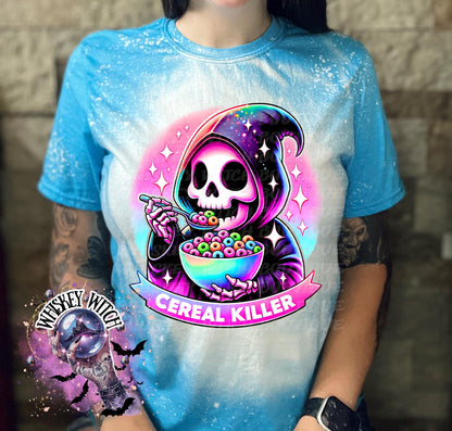 Bleached tshirt Cereal Killer reaper spooky | vintage | retro | custom | funny shirt | Halloween | gift  | snarky | goth | custom | soft tee