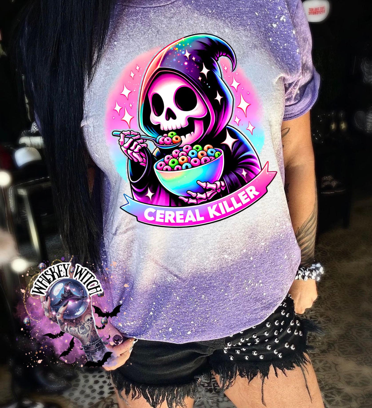 Bleached tshirt Cereal Killer reaper spooky | vintage | retro | custom | funny shirt | Halloween | gift  | snarky | goth | custom | soft tee