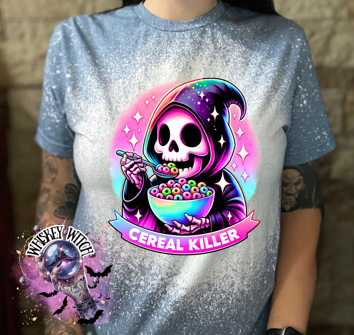 Bleached tshirt Cereal Killer reaper spooky | vintage | retro | custom | funny shirt | Halloween | gift  | snarky | goth | custom | soft tee