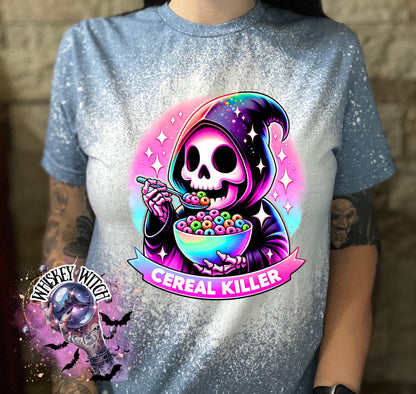 Bleached tshirt Cereal Killer reaper spooky | vintage | retro | custom | funny shirt | Halloween | gift  | snarky | goth | custom | soft tee