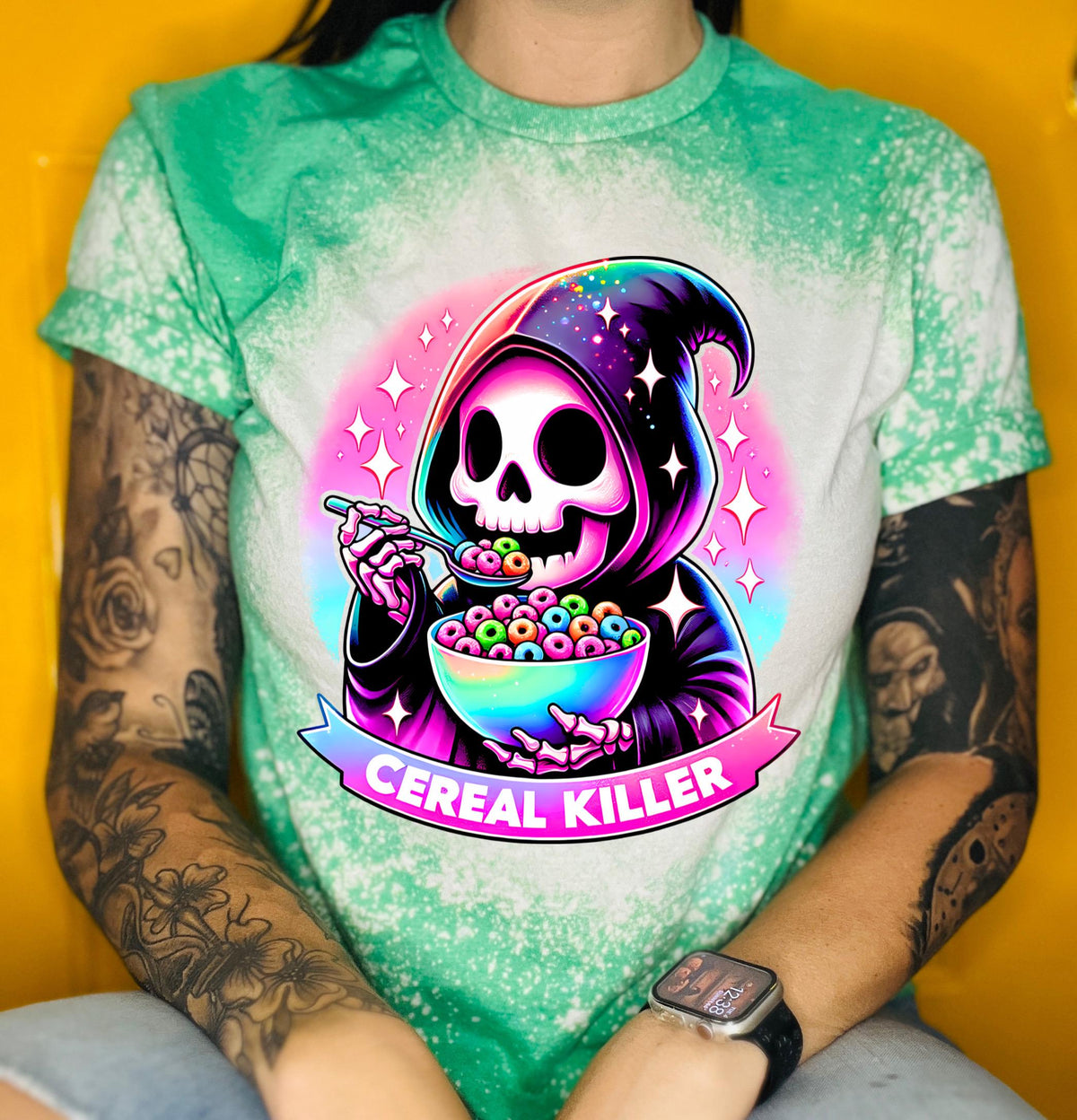 Bleached tshirt Cereal Killer reaper spooky | vintage | retro | custom | funny shirt | Halloween | gift  | snarky | goth | custom | soft tee