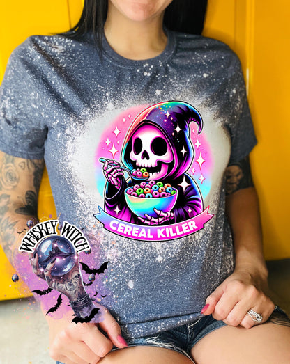 Bleached tshirt Cereal Killer reaper spooky | vintage | retro | custom | funny shirt | Halloween | gift  | snarky | goth | custom | soft tee