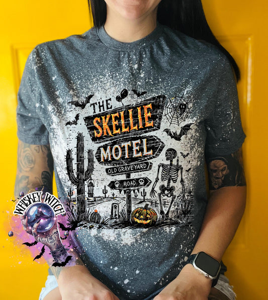 Skellie Hotel halloween | funny shirt | cozy shirt | sarcastic | snarky | gifts for her | unique gift | bleached shirt | retro | vintage