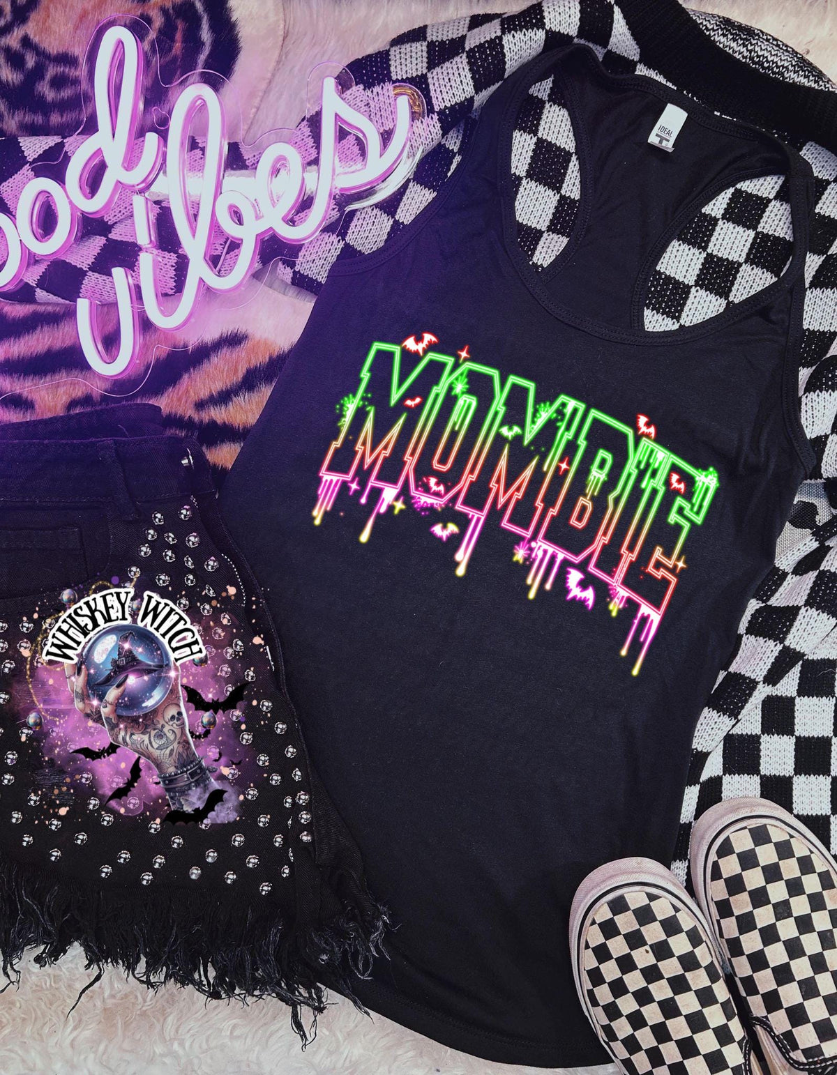 Spooky Neon Mombie Mom Summer Womens TankTop | mama shirt | Halloween | gifts for her | handmade | soft top | trendy | retro | vintage