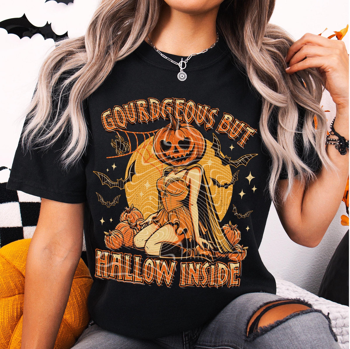 Hallow Inside Spooky Pumpkin Gorgeous | Witchy T shirt | vintage | retro | distressed | custom | funny| Halloween | gift | custom | trending | trendy