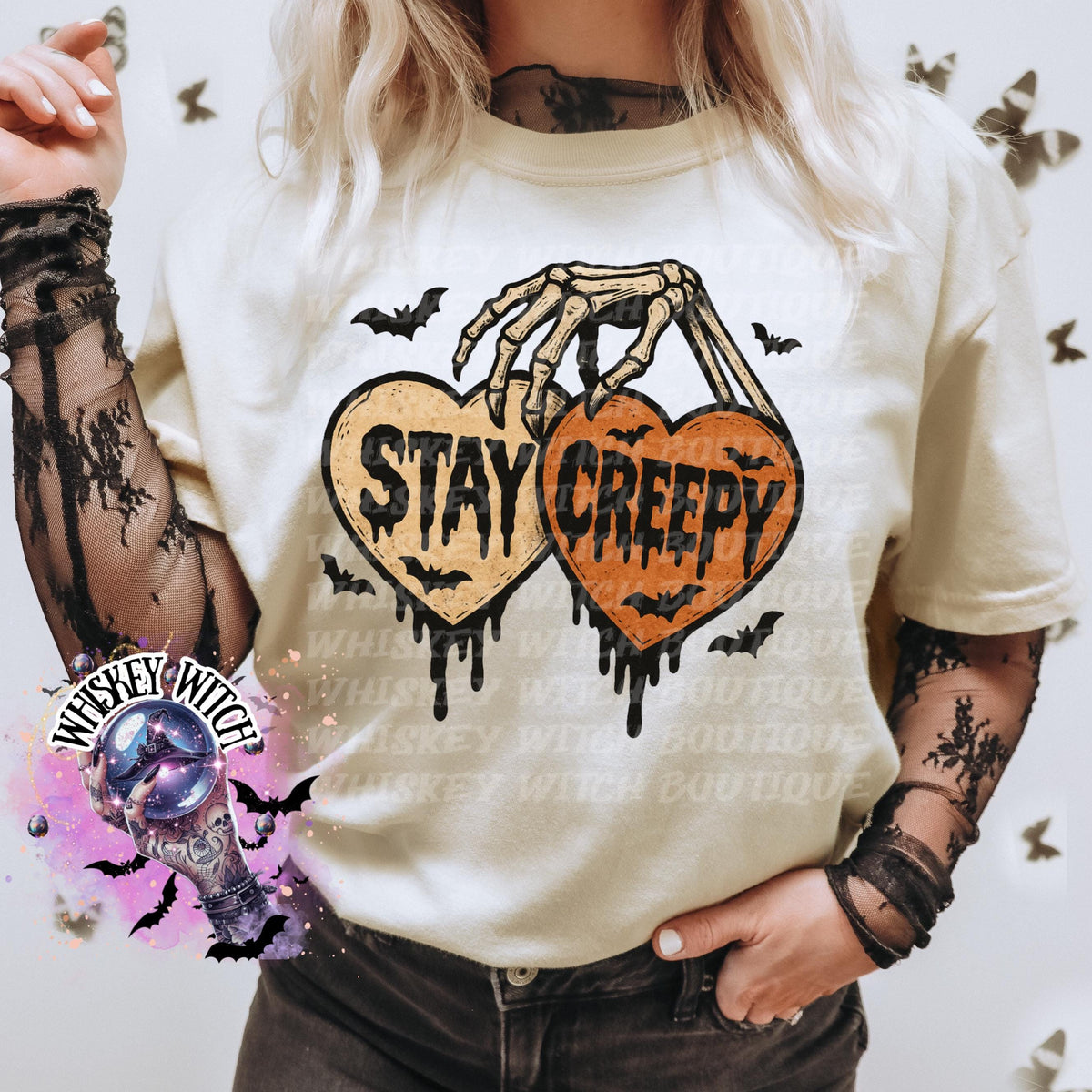 Stay Creepy Halloween Shirt | Gothic Horror Tee | Spooky Season Shirt | Skeleton Hand Heart Graphic Tee | Creepy Cute Aesthetic Top