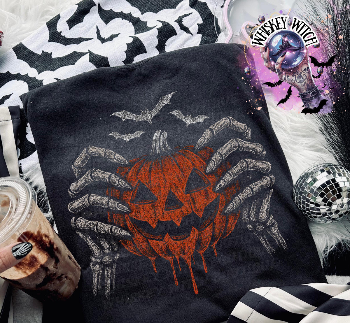 Spooky Skeleton Hands Creepy Pumpkin Witchy Vintage Halloween Graphic Tee | Spooky season shirt | retro | vintage | comfy | gifts for her