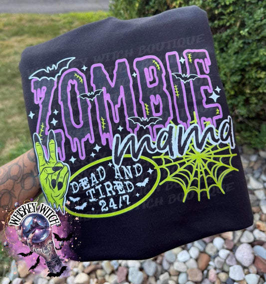 Zombie Mama Dead Tired 24/7 Witchy Vintage Halloween Graphic Tee | Spooky season shirt | vintage | comfy | gifts for her | T shirt