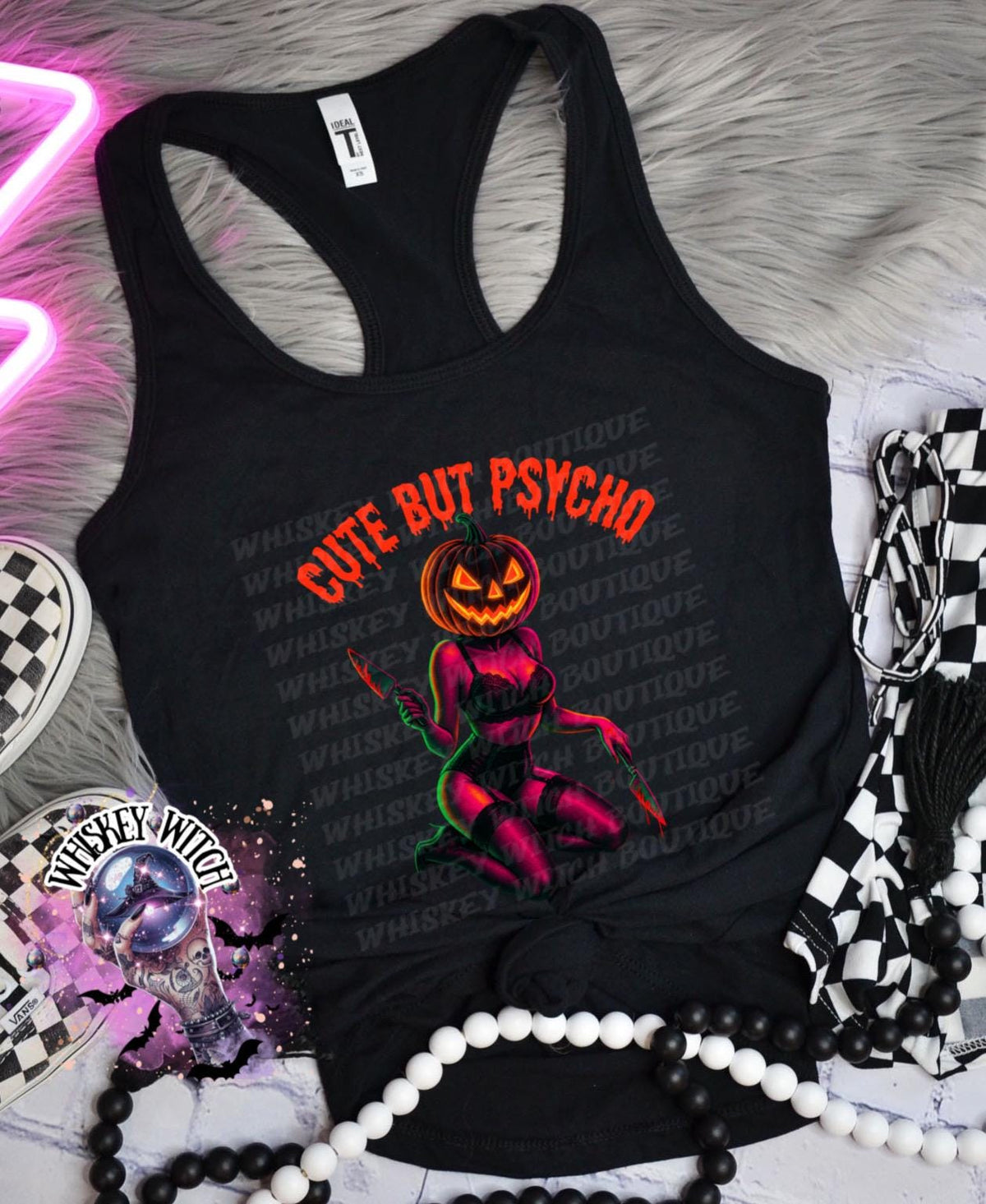 Spooky Cute But Psycho Witchy Halloween Geaphic TankTop | cute summer shirt | Spooky Season Shirt | Gift ideas for her | witchcore