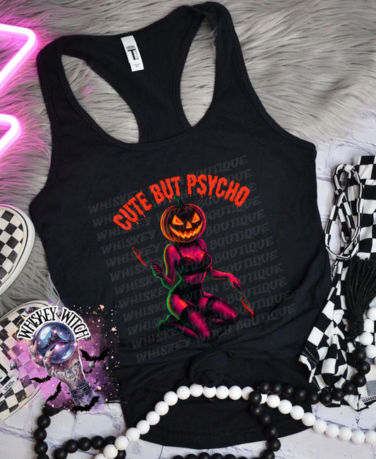 Spooky Cute But Psycho Witchy Halloween Geaphic TankTop | cute summer shirt | Spooky Season Shirt | Gift ideas for her | witchcore