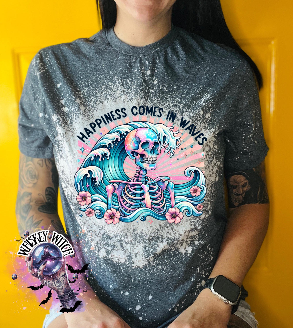 Happiness Comes in Waves vintage | retro | distressed | custom | funny shirt | Halloween | gift | snarky | goth | custom | summer | skull