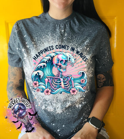 Happiness Comes in Waves vintage | retro | distressed | custom | funny shirt | Halloween | gift | snarky | goth | custom | summer | skull