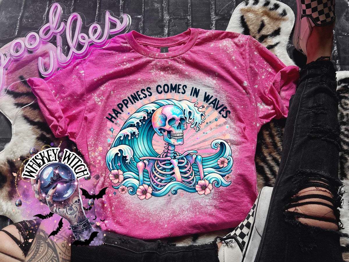 Happiness Comes in Waves vintage | retro | distressed | custom | funny shirt | Halloween | gift | snarky | goth | custom | summer | skull