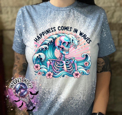 Happiness Comes in Waves vintage | retro | distressed | custom | funny shirt | Halloween | gift | snarky | goth | custom | summer | skull