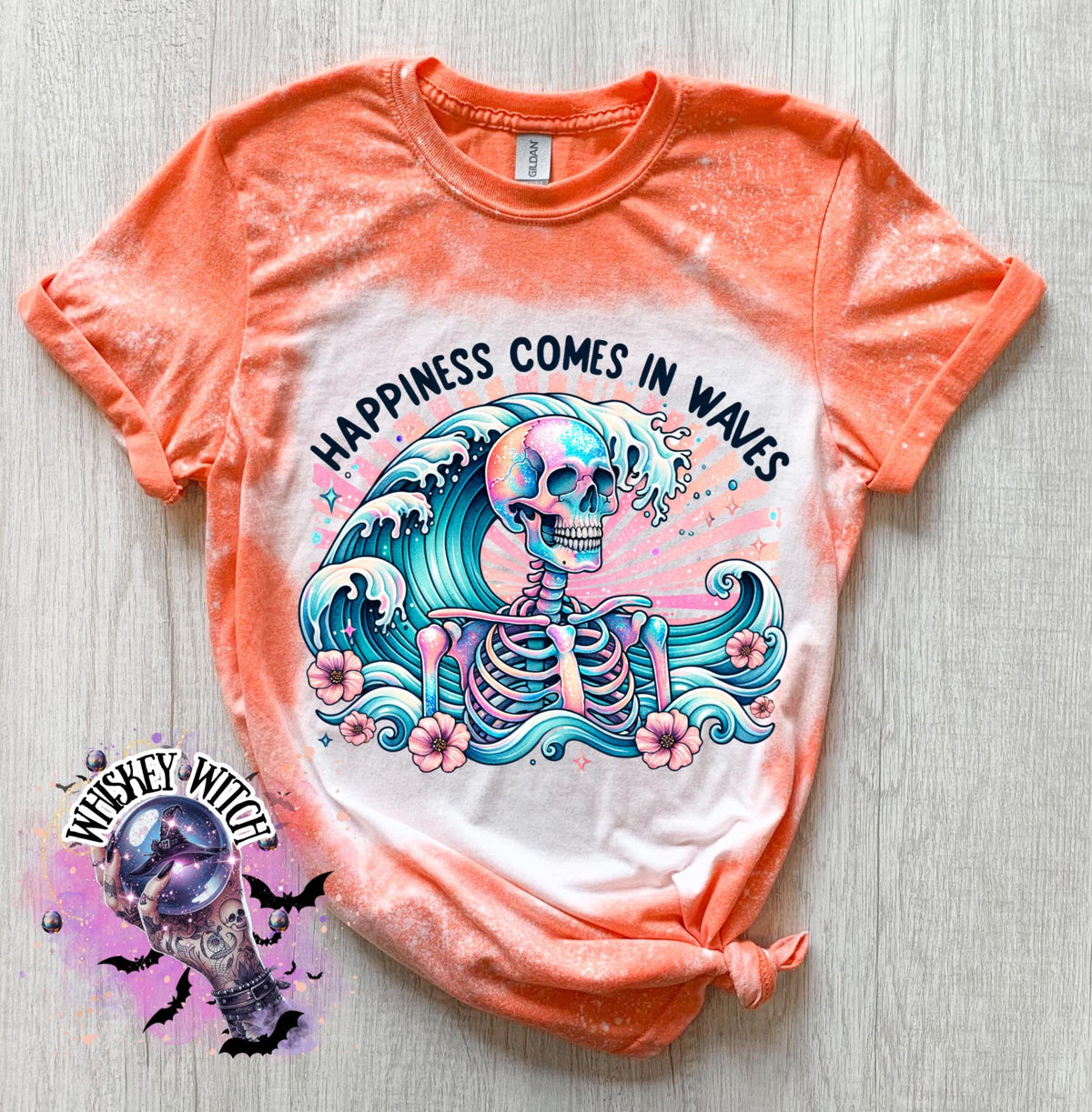 Happiness Comes in Waves vintage | retro | distressed | custom | funny shirt | Halloween | gift | snarky | goth | custom | summer | skull