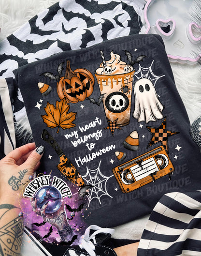 My Heart Belongs to Halloween T-Shirt: Witchy Retro Graphic Tee