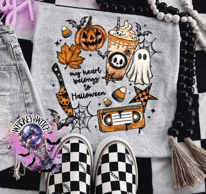 My Heart Belongs to Halloween T-Shirt: Witchy Retro Graphic Tee