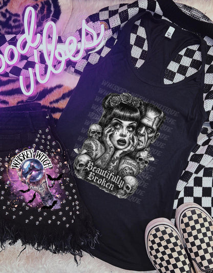 Spooky Cute Beautifully Broken Witchy Halloween Geaphic TankTop | cute summer shirt | Spooky Season Shirt | Gift ideas for her | witchcore