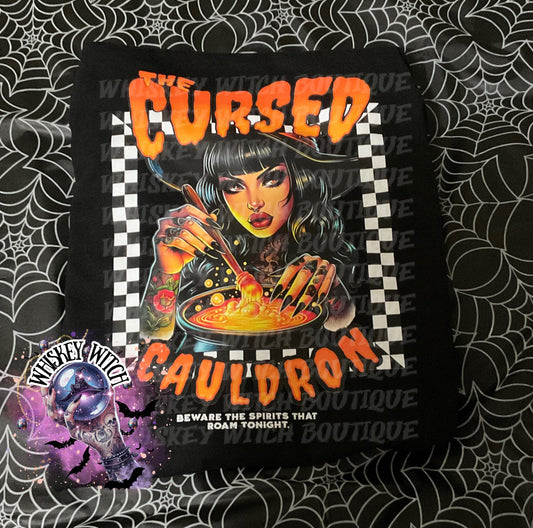 The Cursed Cauldron Witchy Halloween Shirt | cute shirt | cozy | retro | vintage | comfy | gift | handmade | spooky | summerween | witch