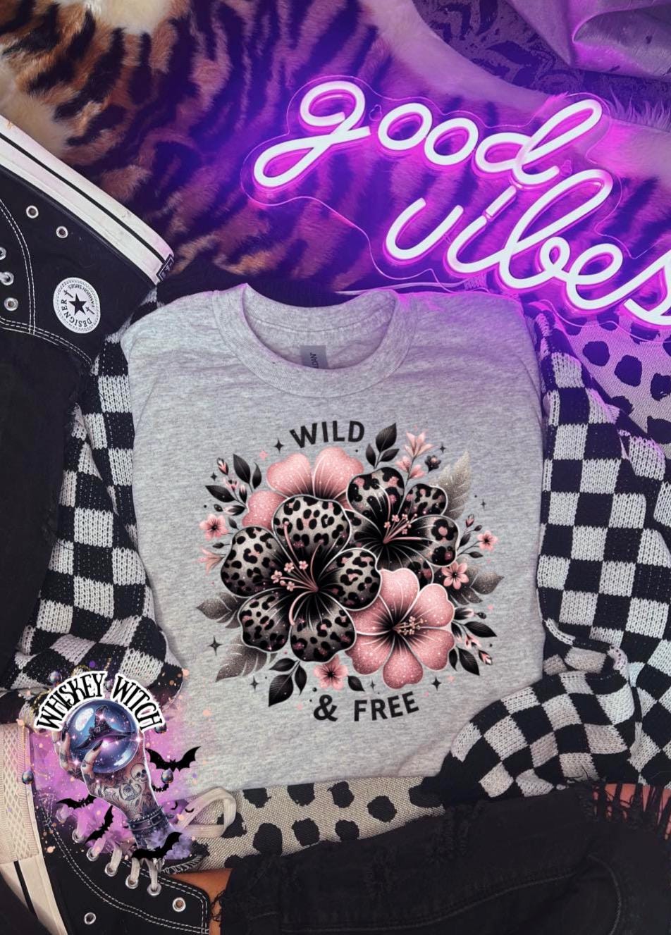 Wild & Free cheetah floral | inspirational | cozy shirt | gifts for her | unique gift | bleached shirt | retro | vintage | soft