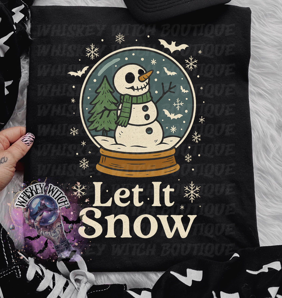Let It Snow Skeleton Snowman Shirt | Spooky Christmas Snow Globe Sweatshirt | Creepmas Holiday Tee | Gothic Winter Shirt | Whiskey Witch Bou
