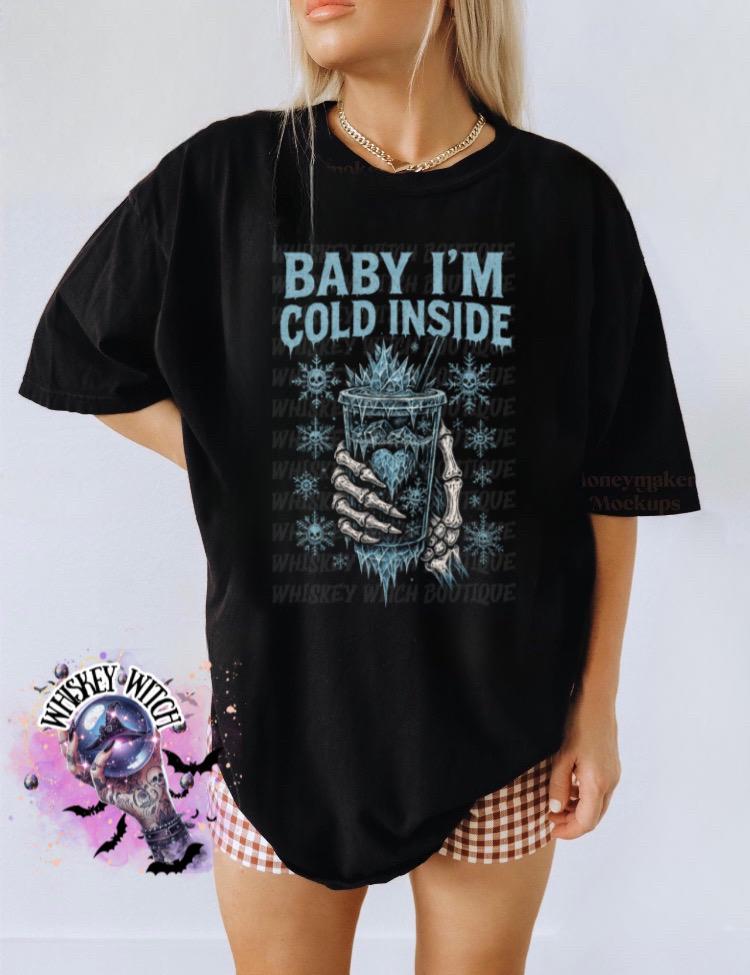 Baby I'm Cold Inside Unisex Sweatshirt, Goth Winter Skull Pullover, Witchy Iced Coffee Crewneck, Spooky Gift for Her Him