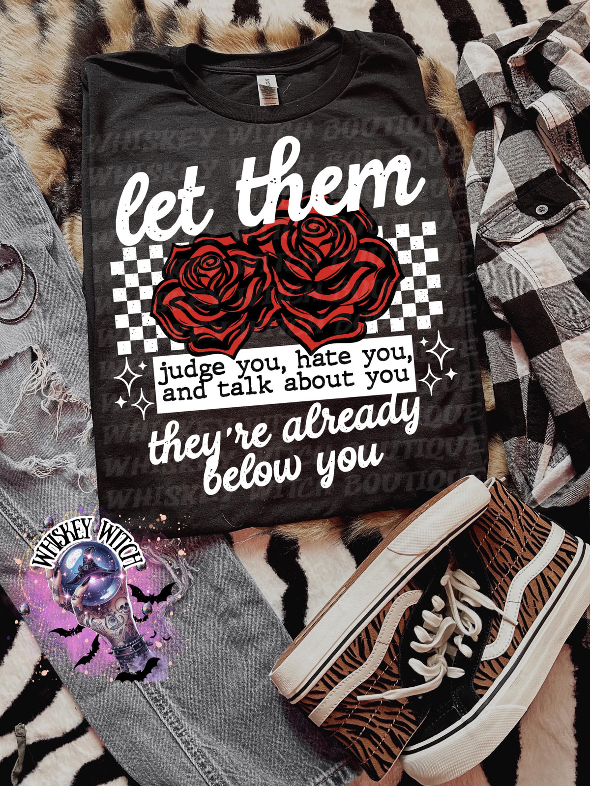 Let Them Quote Unisex Graphic T-Shirt, Roses Checkered Design, motivational